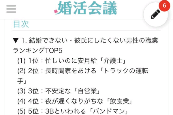 婚活会議:結婚できない･彼氏にしたくない男性の職業ランキングTOP5